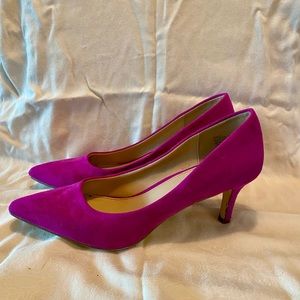 Pointed Toe, Faux Suede, Low Heeled, Magenta Just Fab Heels